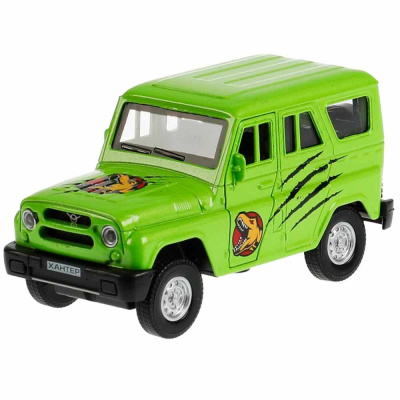 Металлическая инерционная машинка UAZ HUNTER Динозавры 12 см Технопарк HUNTER-12DIN-GN 1